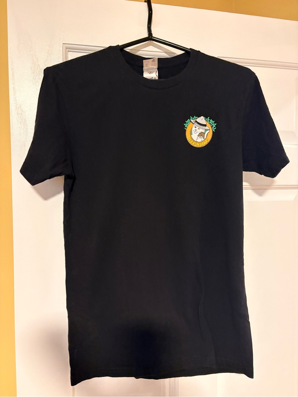 Ripndip Black Short Sleeve Tee with Small Yellow & Green Cat Logo